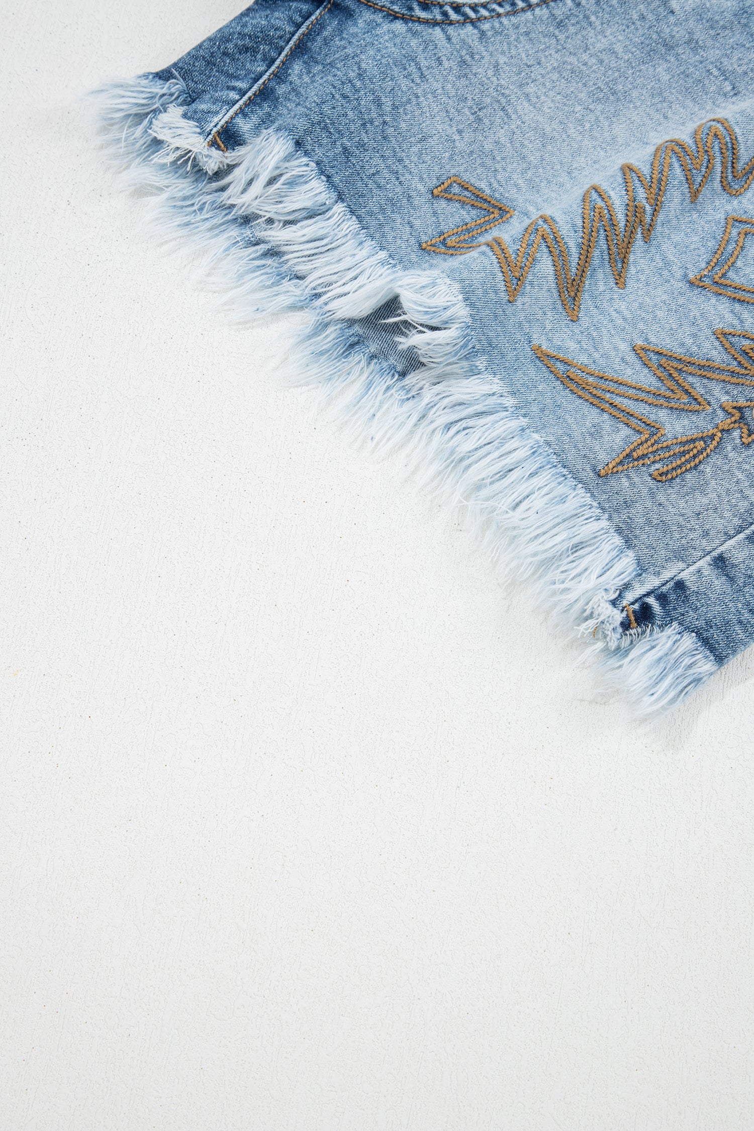 Dusk Blue Western Embroidery Denim Shorts Stud Detail Frayed Hem Women UK 4-16