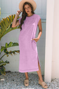 Wisteria Orange Aqua Mineral Wash Pocketed T-Shirt Long Dress S-XL
