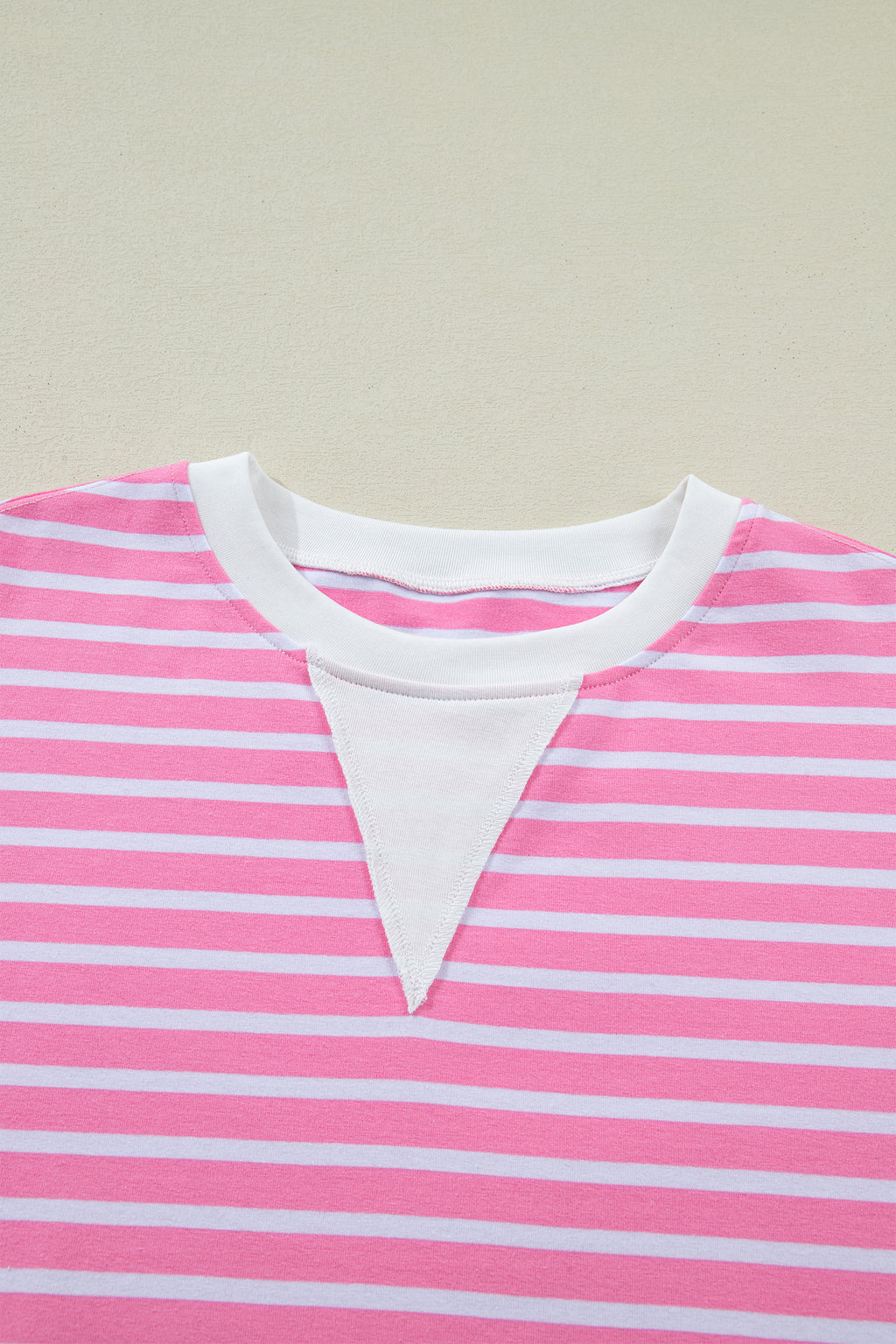 Pink Stripe Drop Shoulder Loose Round Neck Top