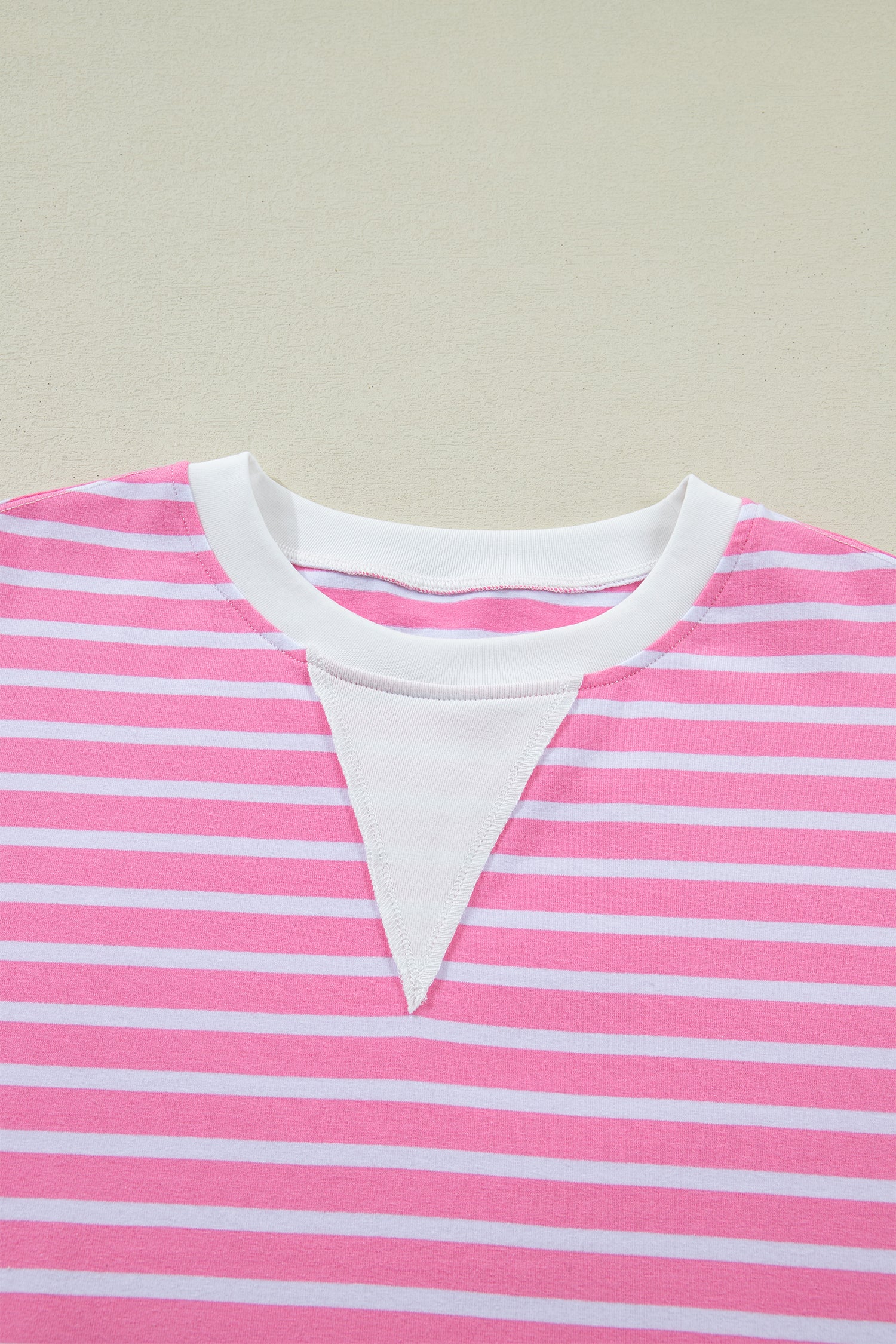 Pink Stripe Drop Shoulder Loose Round Neck Top