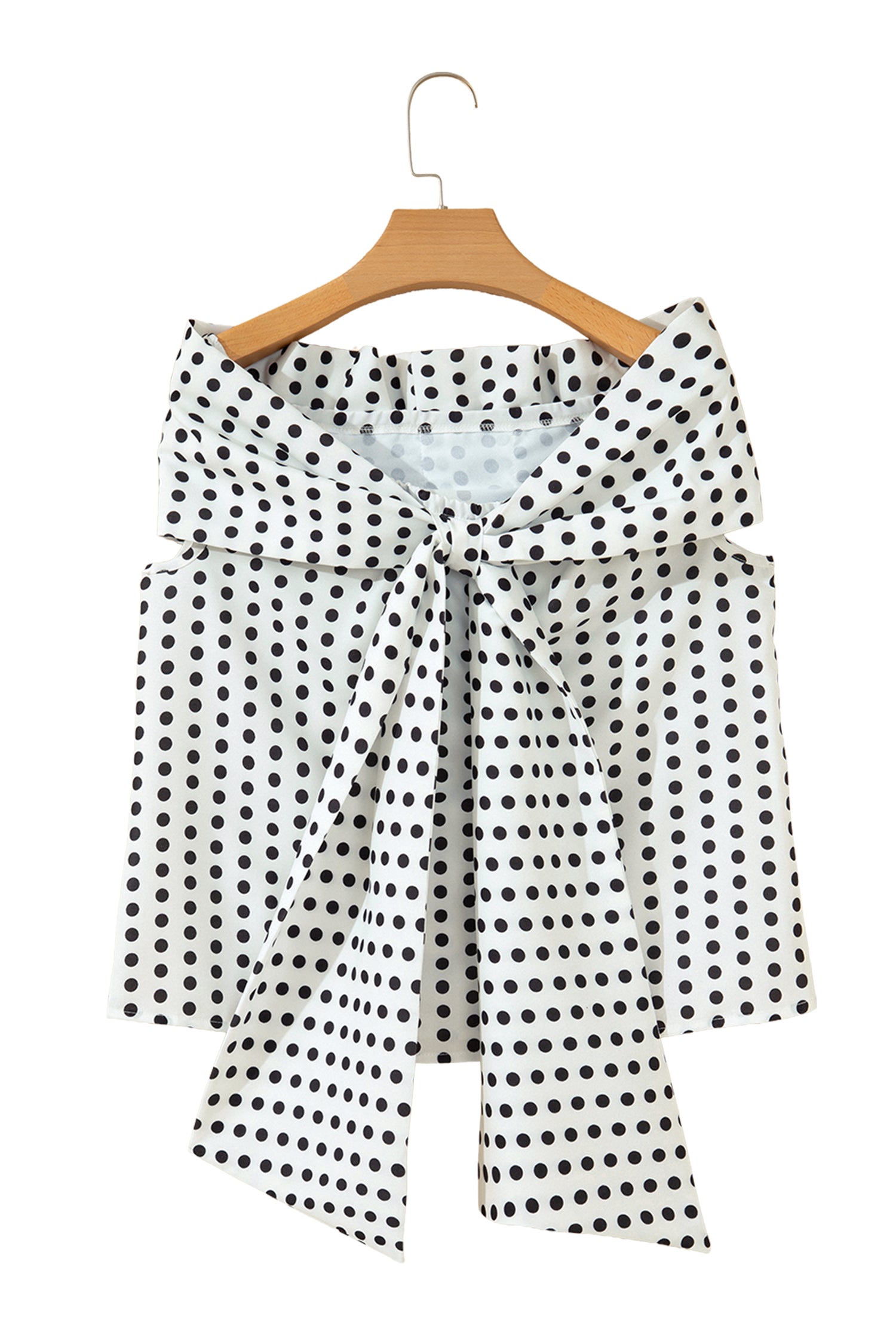 White Polka Dot Off Shoulder Blouse | Bow Knot Short Sleeve Top