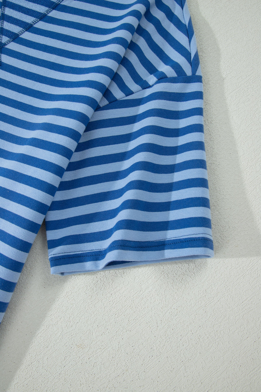 Striped Ribbed Cotton Short Set with Chest Patch Detail | Blue & Navy Stripe