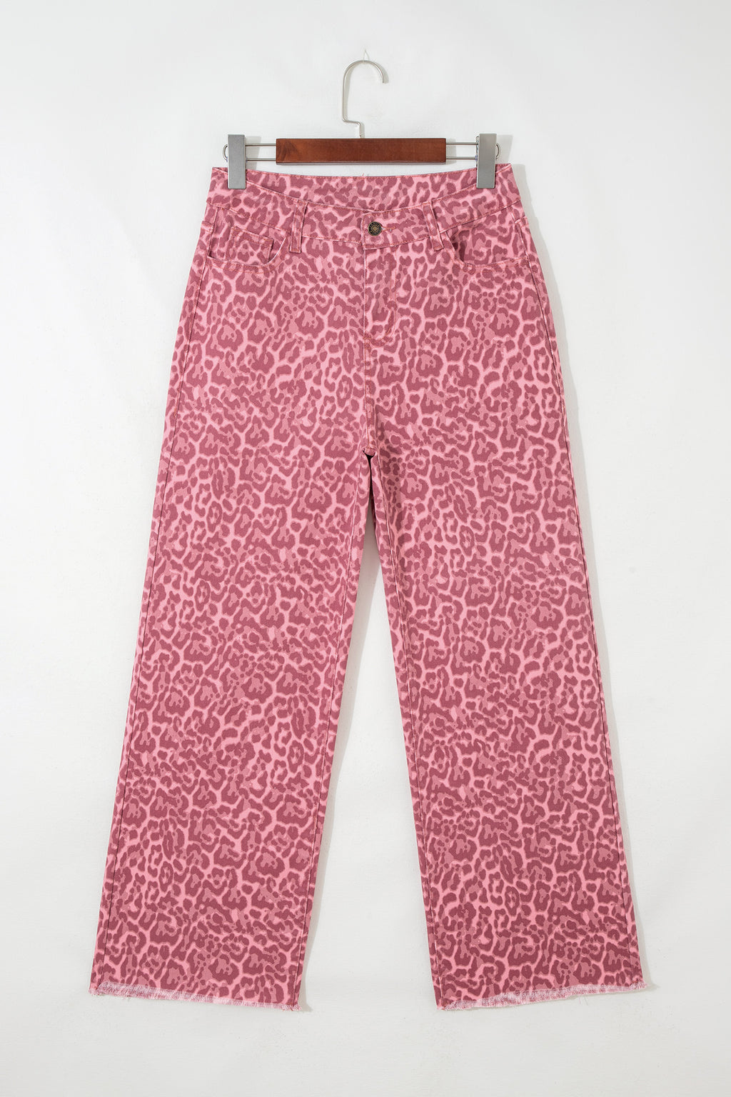 Women's Leopard Print Wide Leg High Waist Jeans | Brown, Grey, Blue & Pink at LivelyLooks