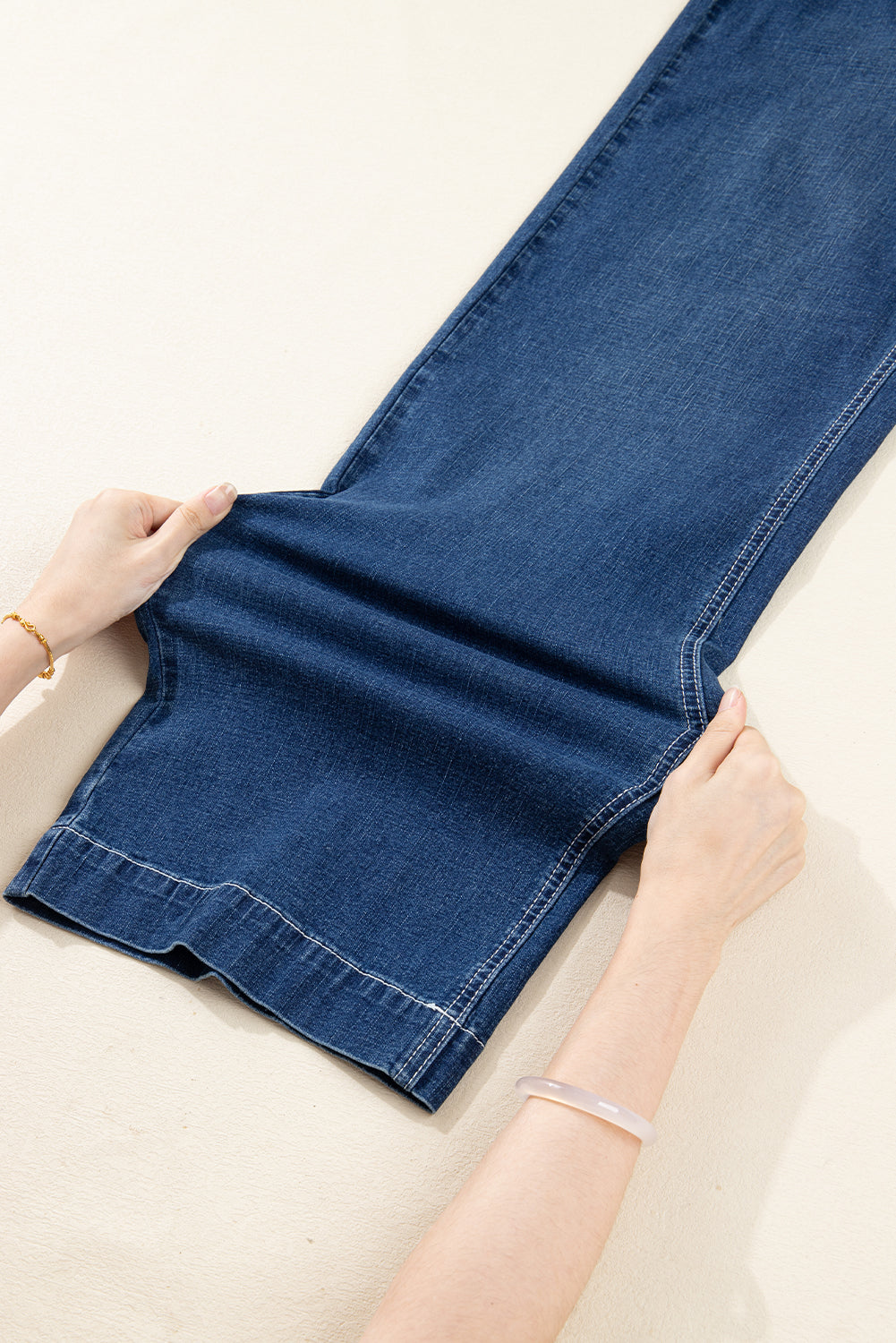 Sail Blue Loose Cuffed Jeans Stitched Waist Detail Women UK 4-16