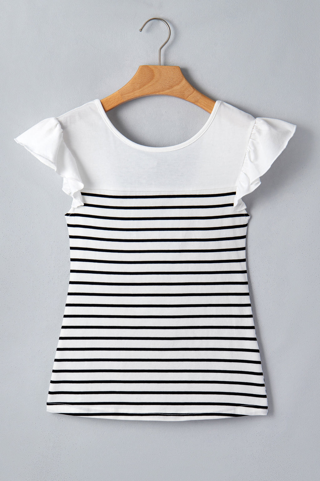 White Stripe Ruffle Trim Knot Back Tank Top | Sizes S-XL