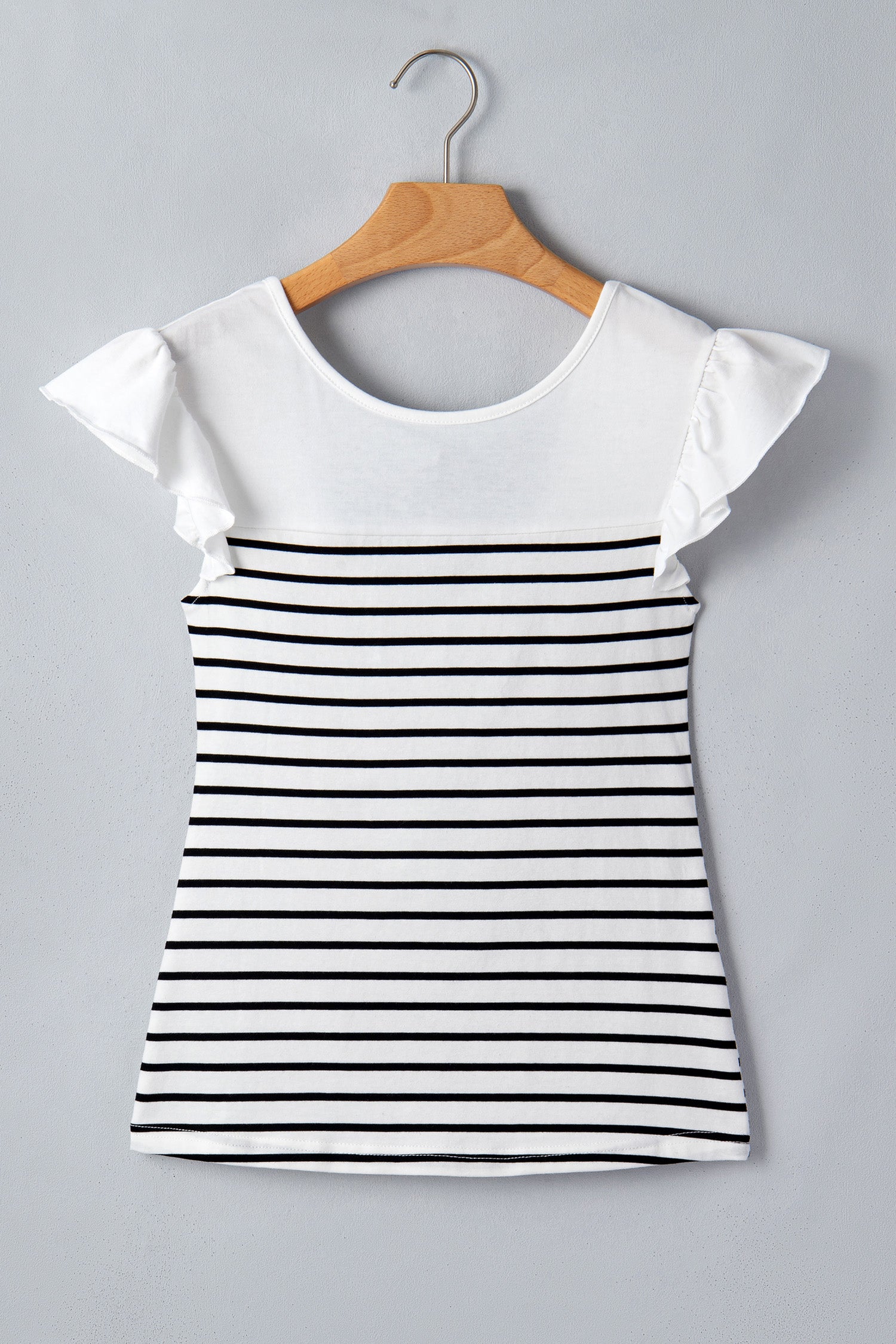 White Stripe Ruffle Trim Knot Back Tank Top | Sizes S-XL