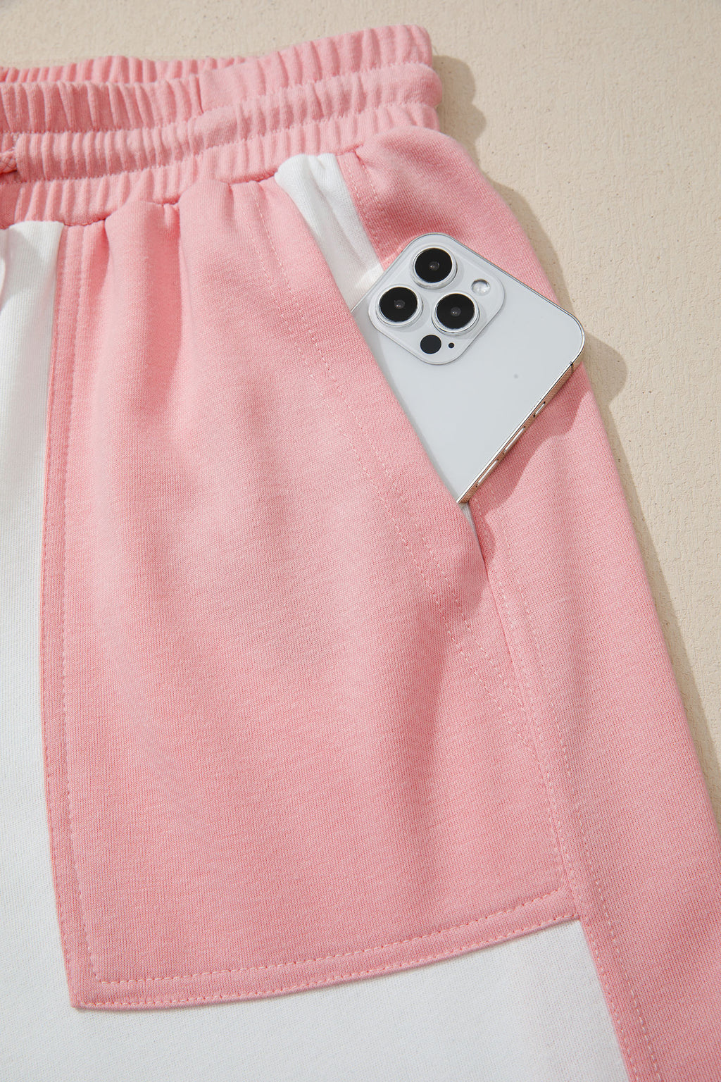 White Two-Tone Colour Block Patchwork Tee & Drawstring Loose Pant Set | UK 8–22