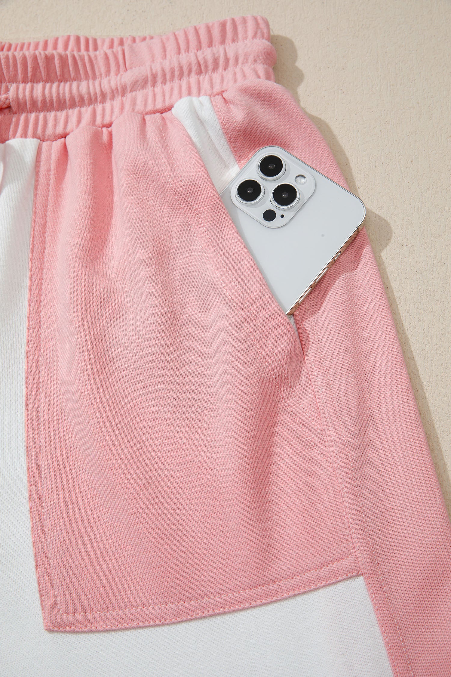 White Two-Tone Colour Block Patchwork Tee & Drawstring Loose Pant Set | UK 8–22