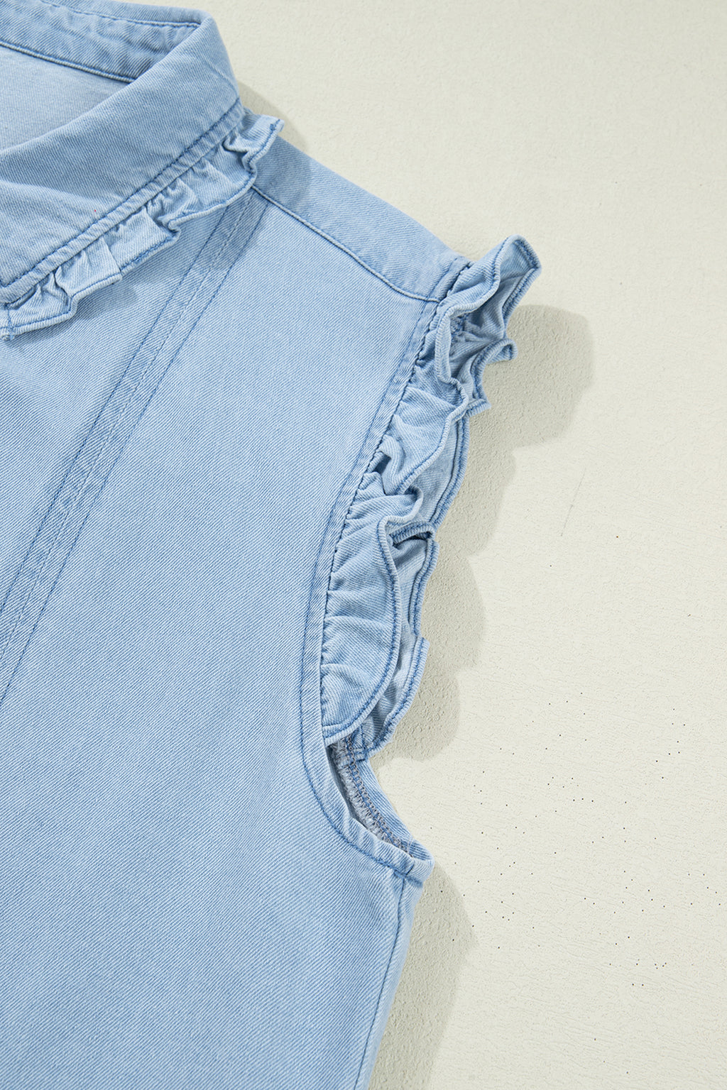 Women's Sail Blue Ruffled Collar Shift Denim Dress with Pockets at LivelyLooks