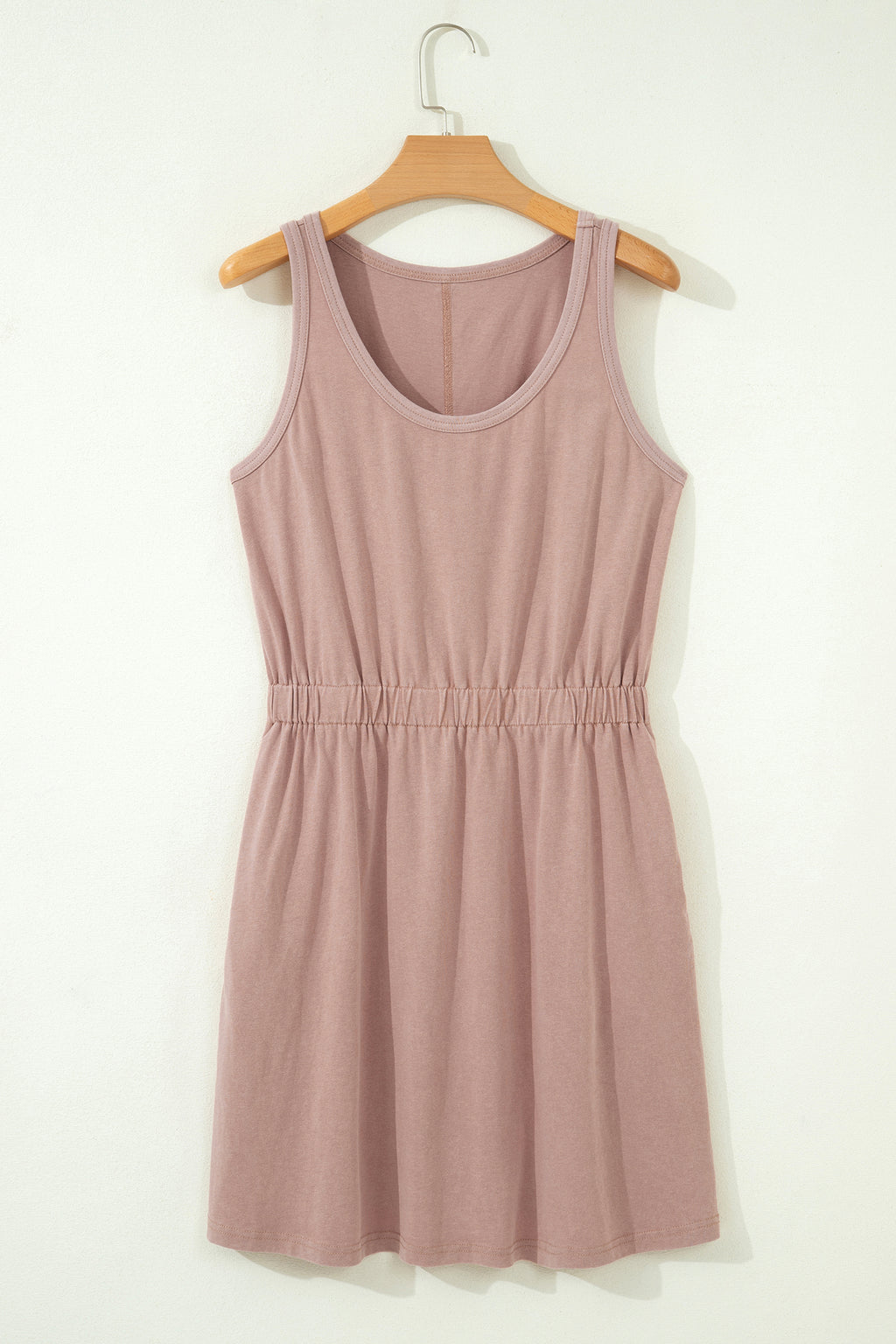 Smoke Grey & Dark Blue Mineral Wash U Neck Elastic Waist Sleeveless Mini Dress S-XL