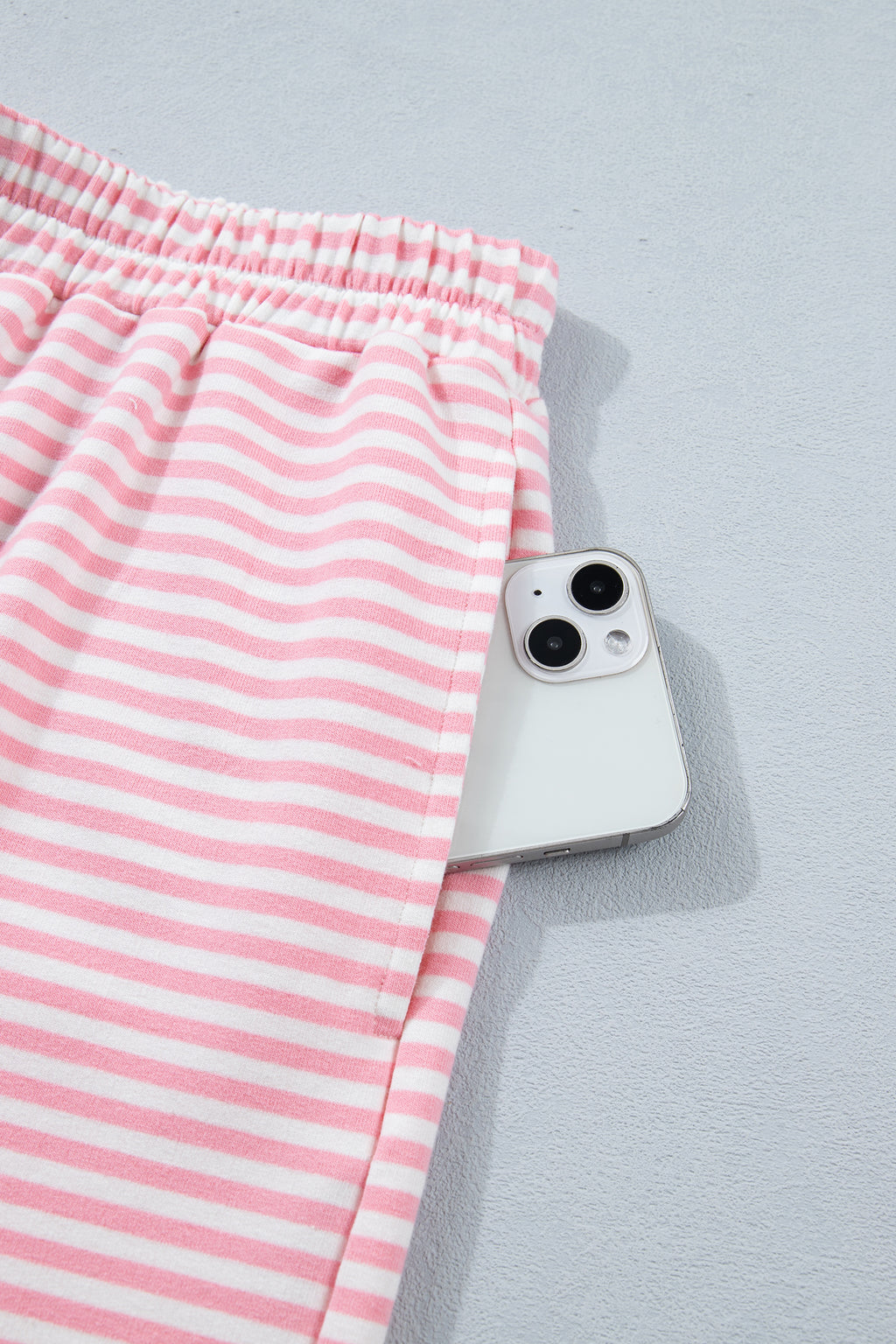 Striped Cuffed Sleeve Mock Neck Tee & Shorts Co-ord | Sky Blue, Pink & Green