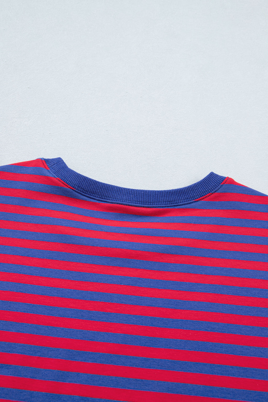 Striped Ribbed Cotton Short Set with Chest Patch Detail | Blue & Navy Stripe