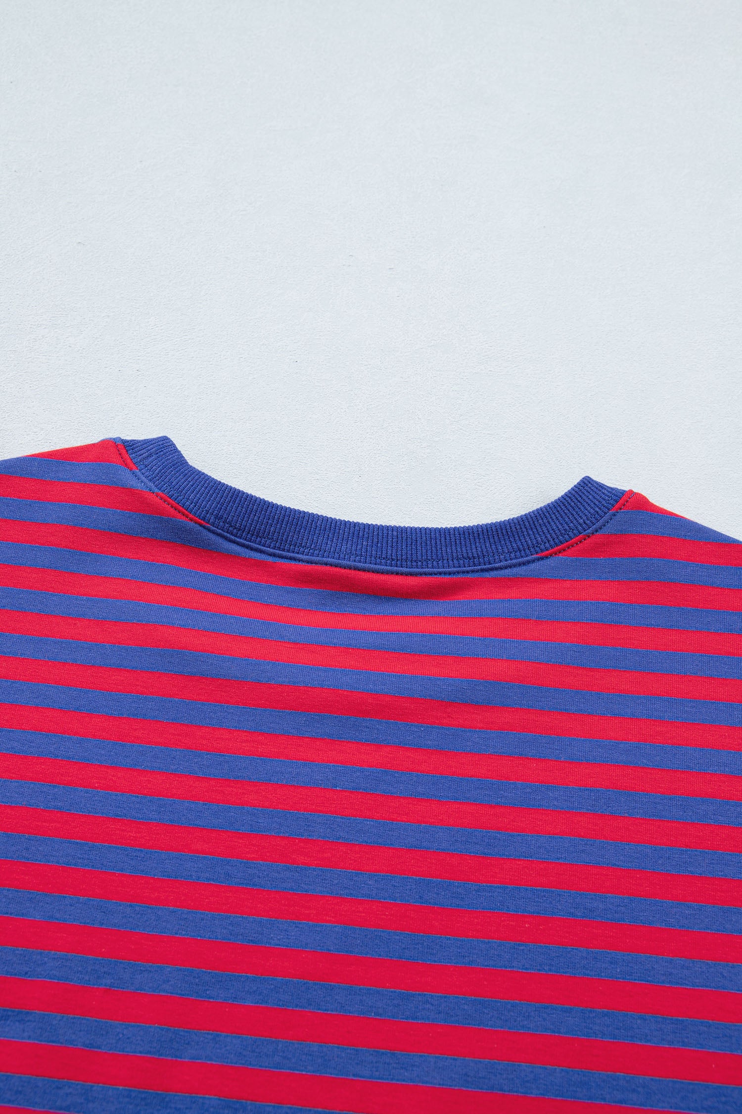 Striped Ribbed Cotton Short Set with Chest Patch Detail | Blue & Navy Stripe