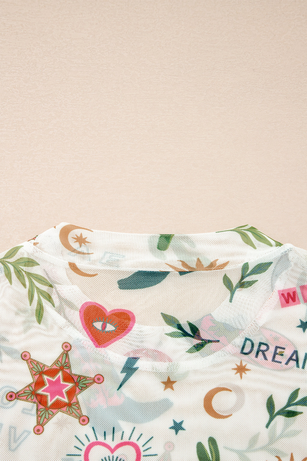Women's White LOVE WILD DREAMER Western Print Sheer Mesh Top at LivelyLooks