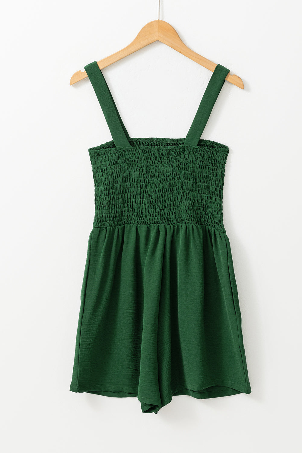 Women's Smocked Square Neck Sleeveless Romper with Pockets at LivelyLooks