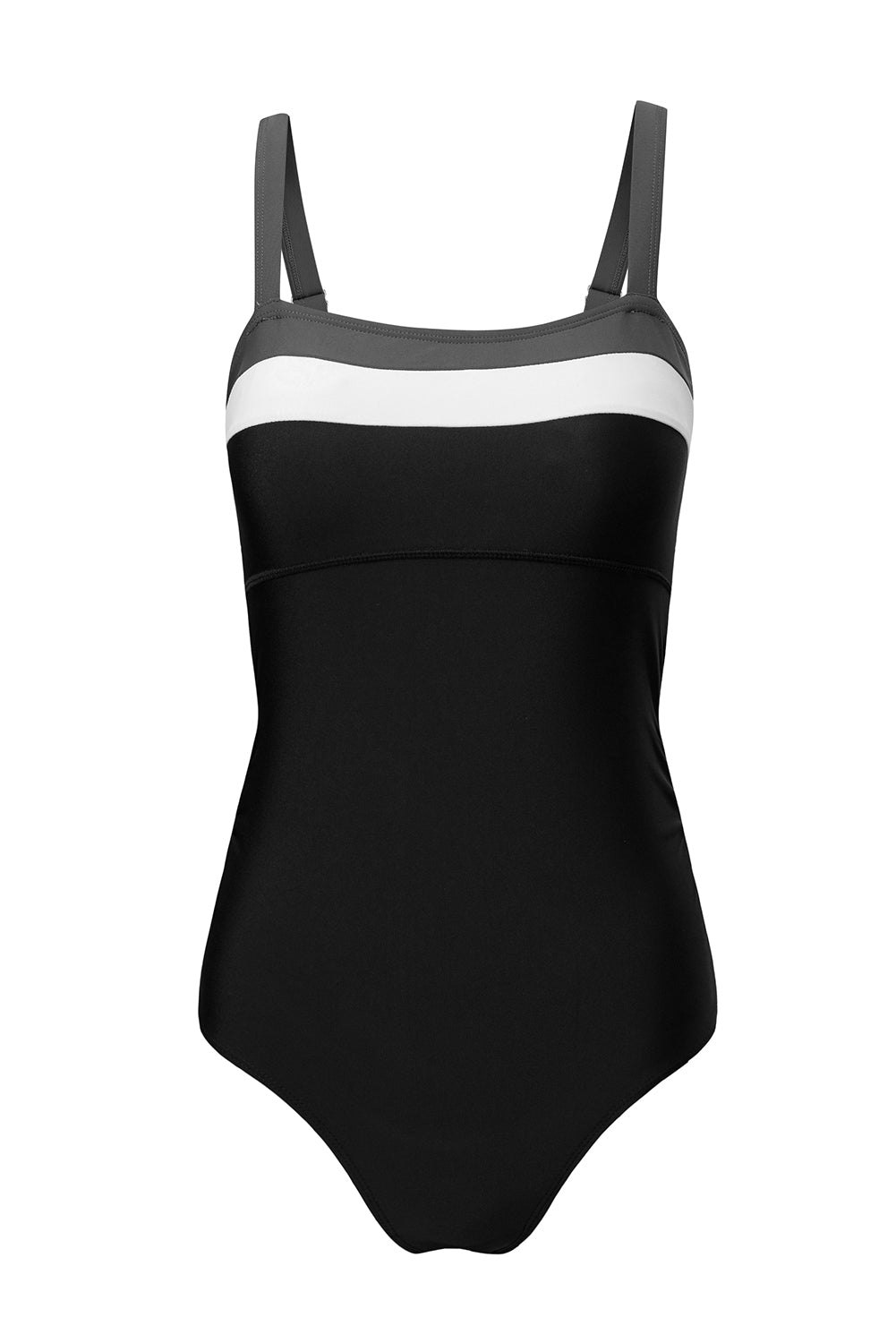 Women's Women Color Block Square Neck Tummy Control One Piece Swimsuit Black Navy S-2XL at LivelyLooks