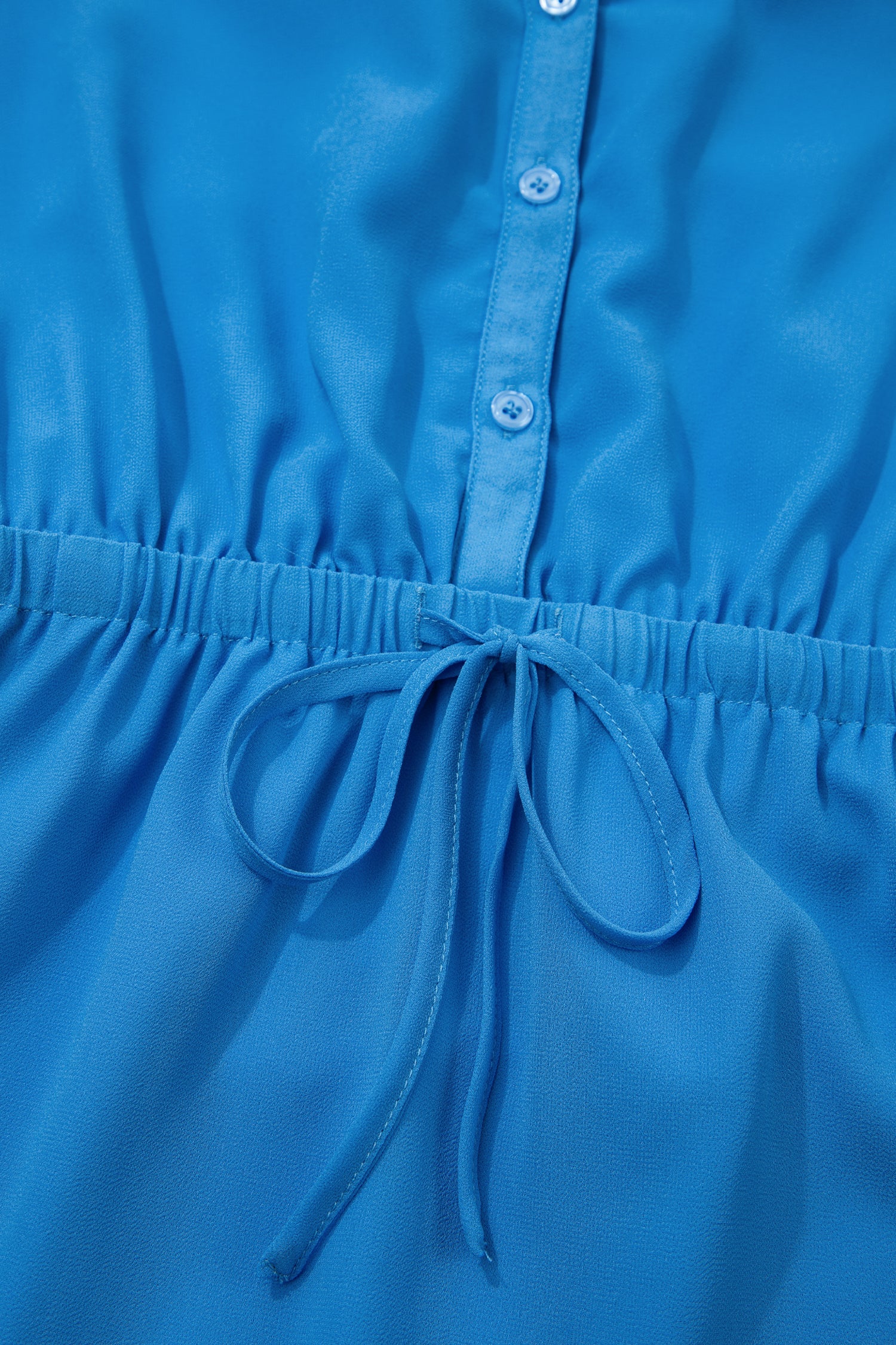 Blue Half Button Collared Elastic Waist Sleeveless Shirt Dress S-XL