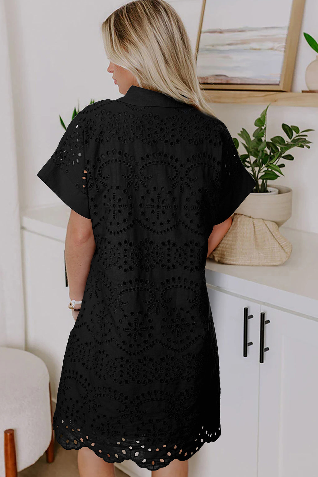 Rose Red Black Navy Eyelet Embroidered T-Shirt Mini Dress S-2XL