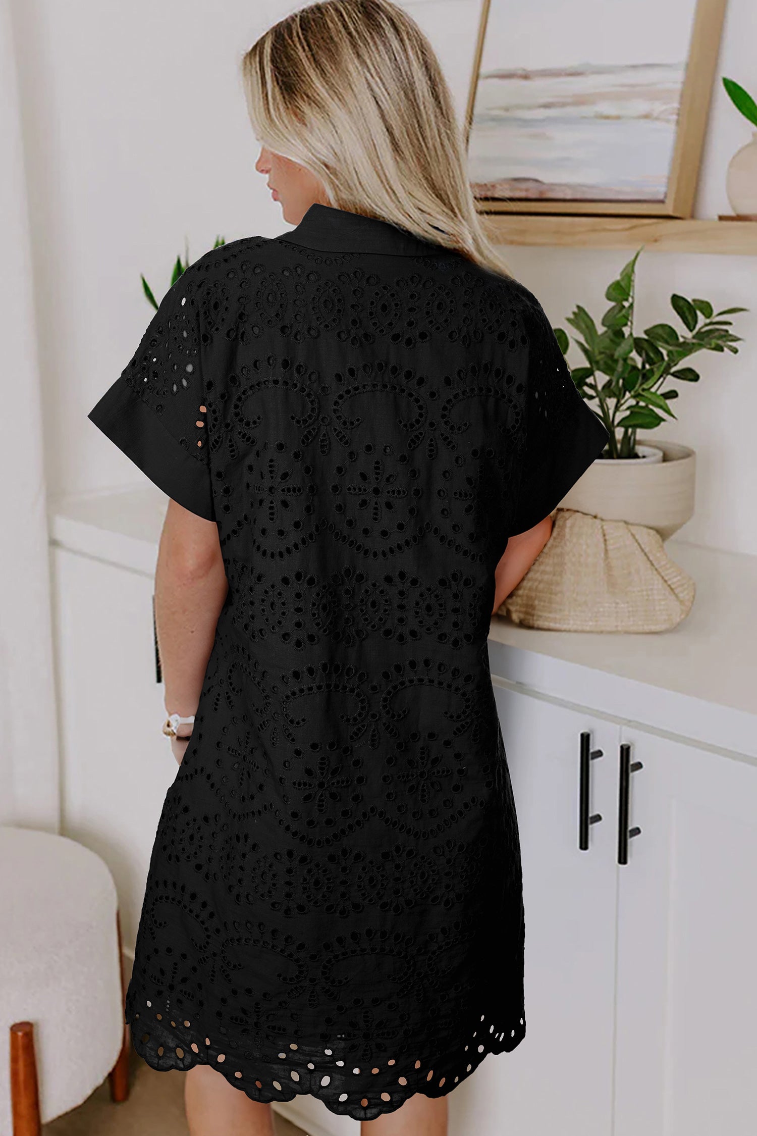Rose Red Black Navy Eyelet Embroidered T-Shirt Mini Dress S-2XL