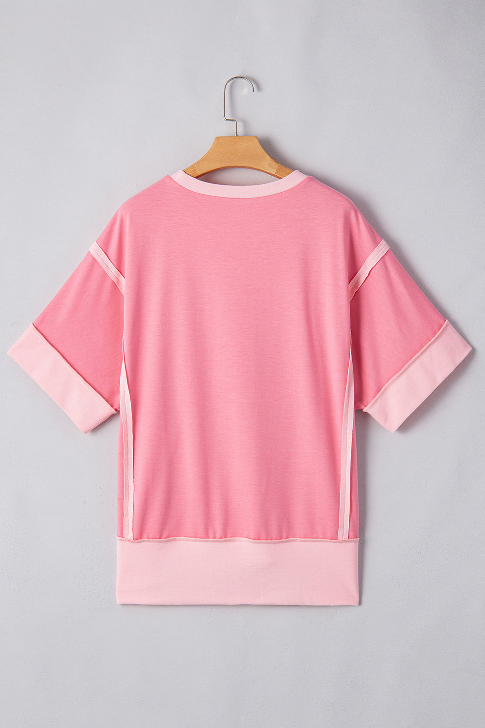 Peach Blossom Half Sleeve Raw Seam High-Low Side Split Top