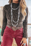 Leopard Print Velvet Long Sleeve Western Pullover Top – Brown