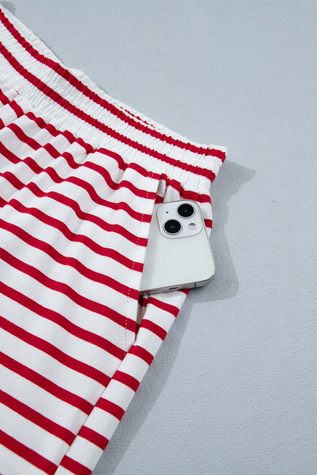 Red Stripe Scallop Trim Casual Top & Shorts Set | UK 8–16