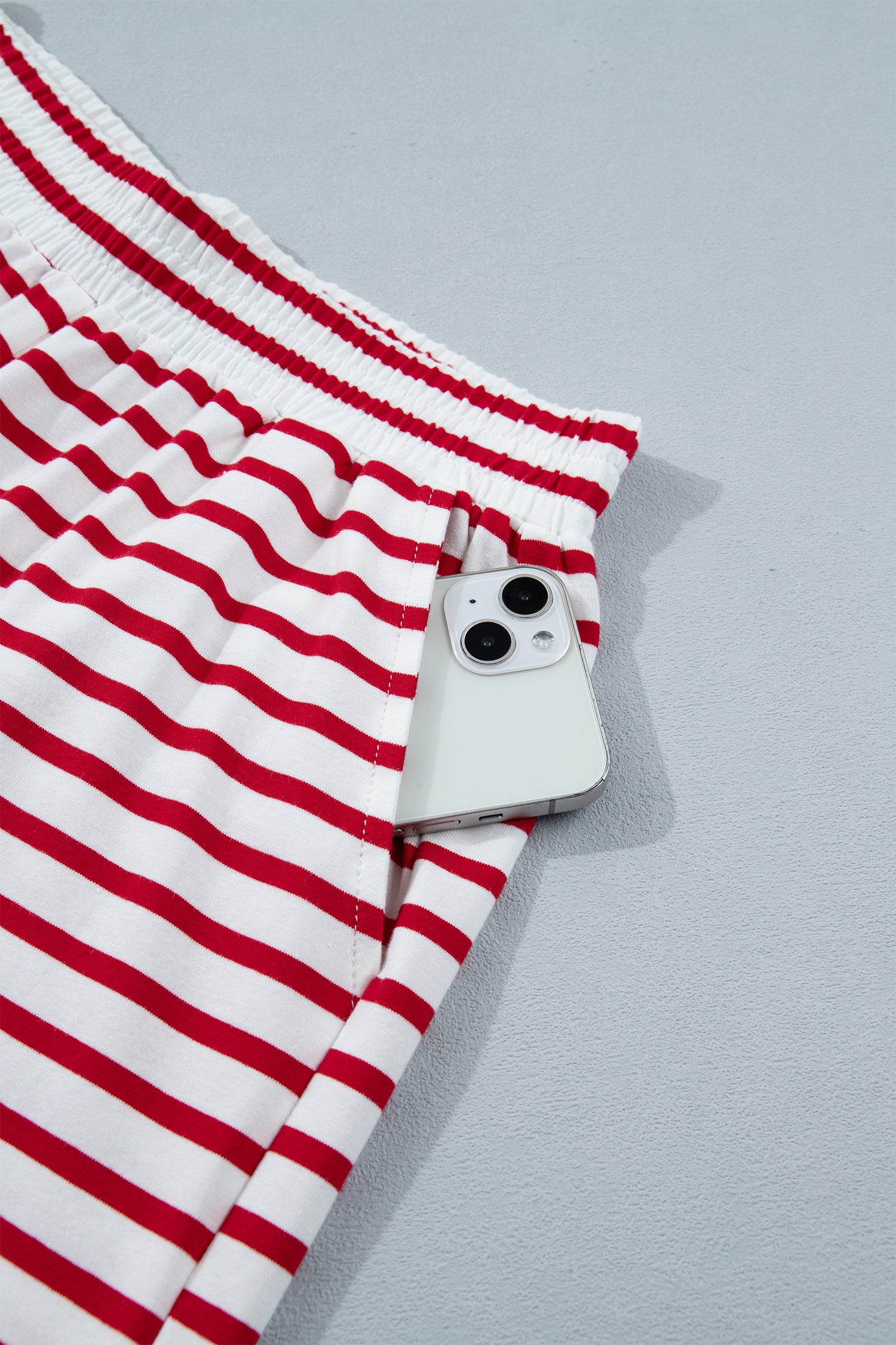 Red Stripe Scallop Trim Casual Top & Shorts Set | UK 8–16