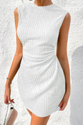 White Solid Textured Ruched Side Bodycon Tank Dress S-2XL