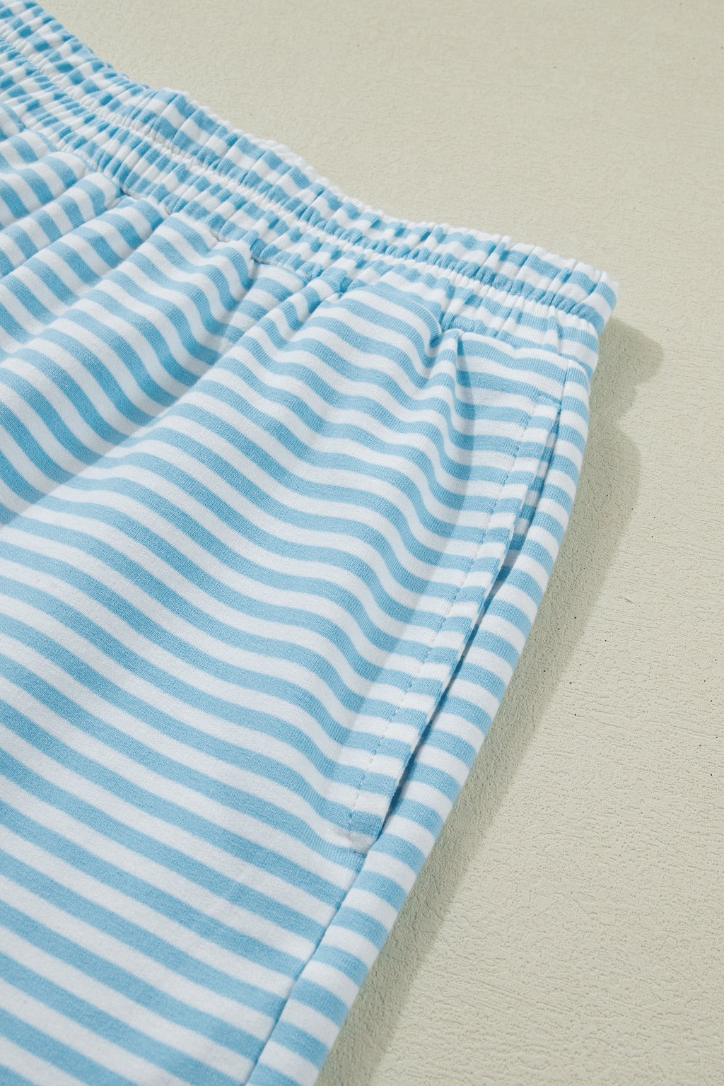 Striped Cuffed Sleeve Mock Neck Tee & Shorts Co-ord | Sky Blue, Pink & Green