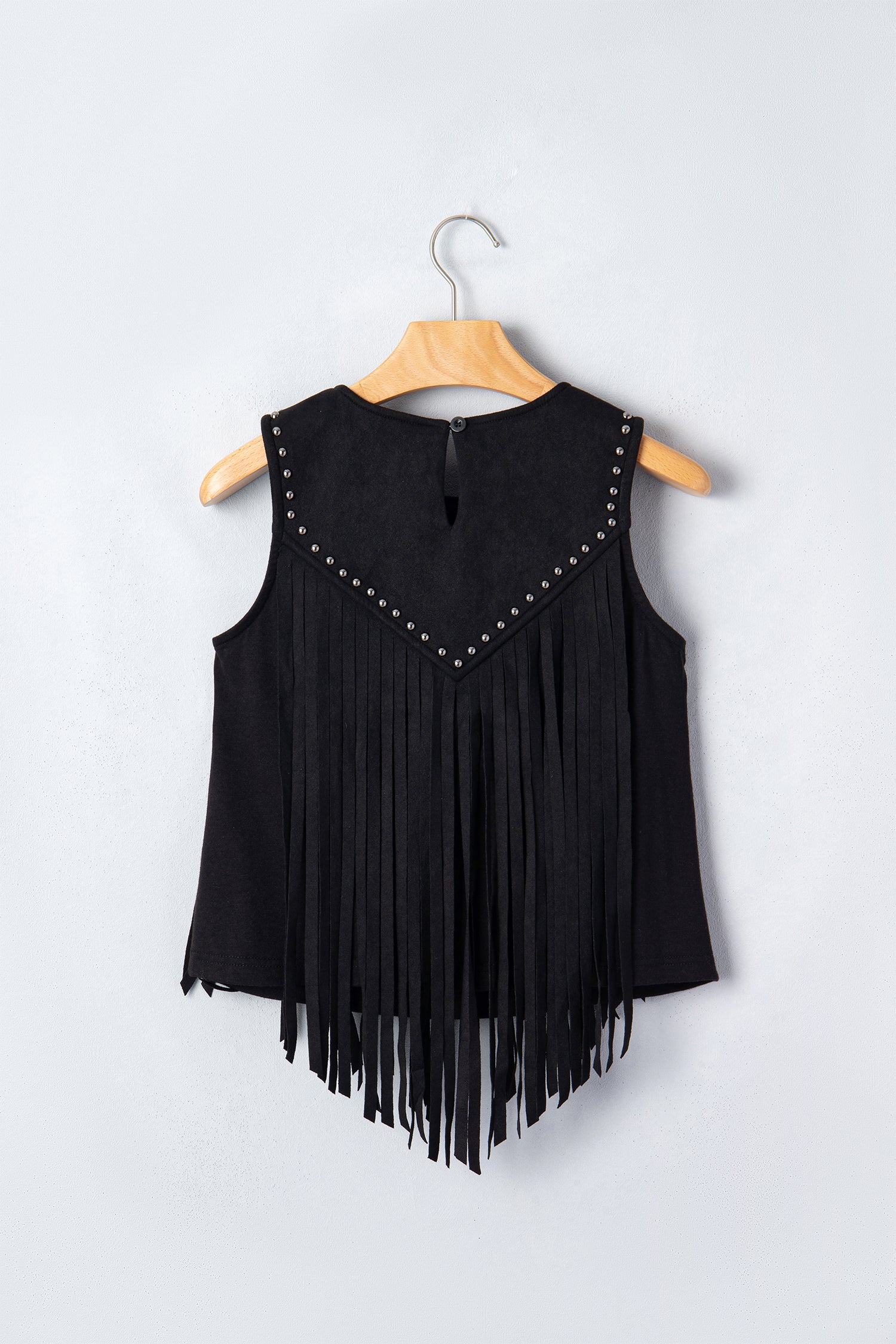 Black Western Fringe & Rivet Sleeveless Top | Sizes 8-22
