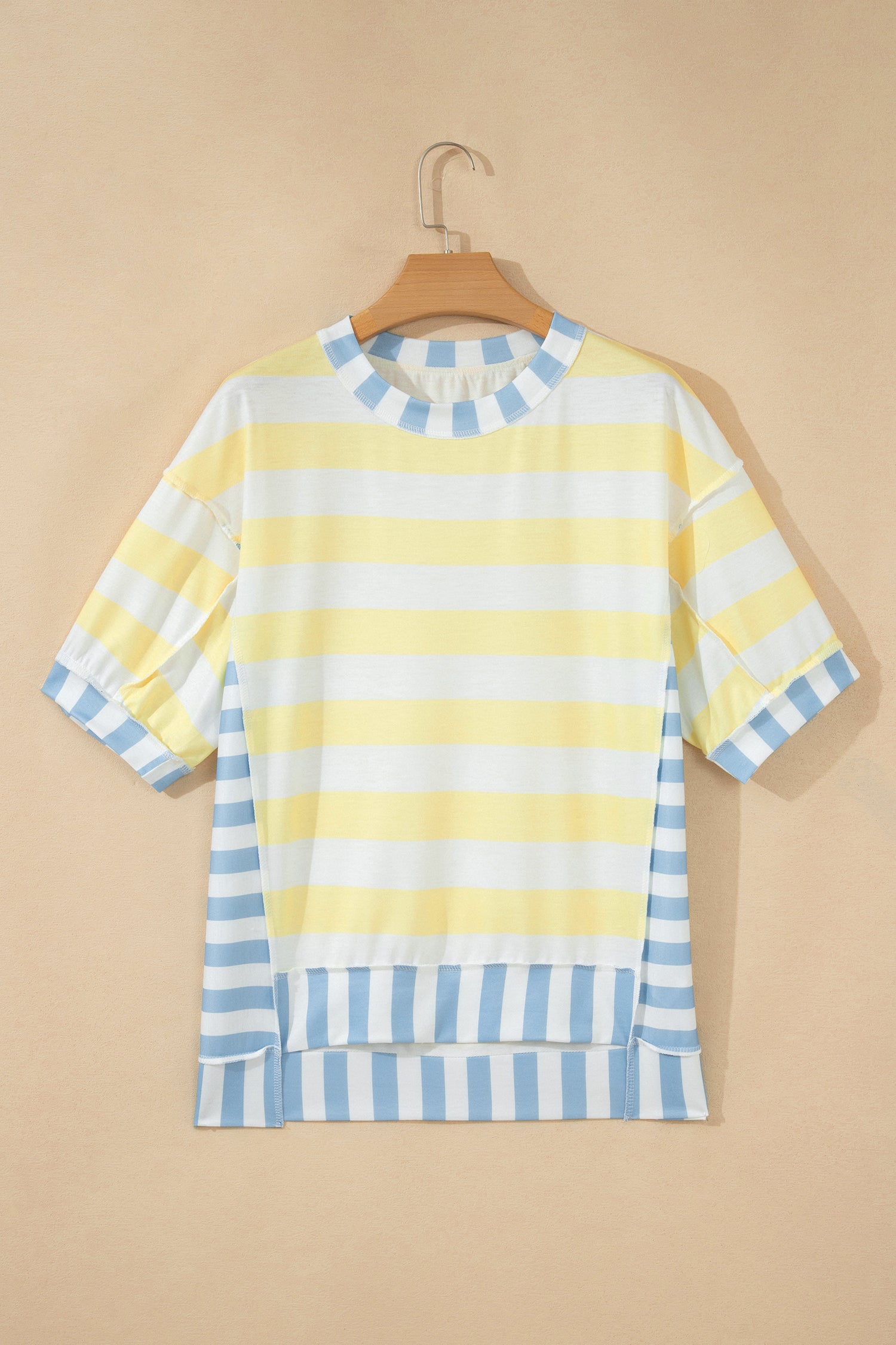 Stripe Exposed Seam Contrast Patchwork Oversized Top