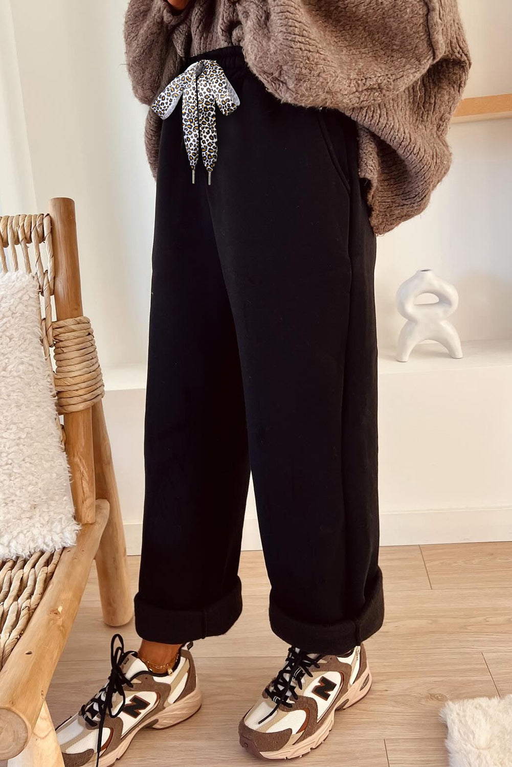 LivelyLooks Women's Fleece Lined Leopard Drawstring High Waist Trousers S-XL women's fashion