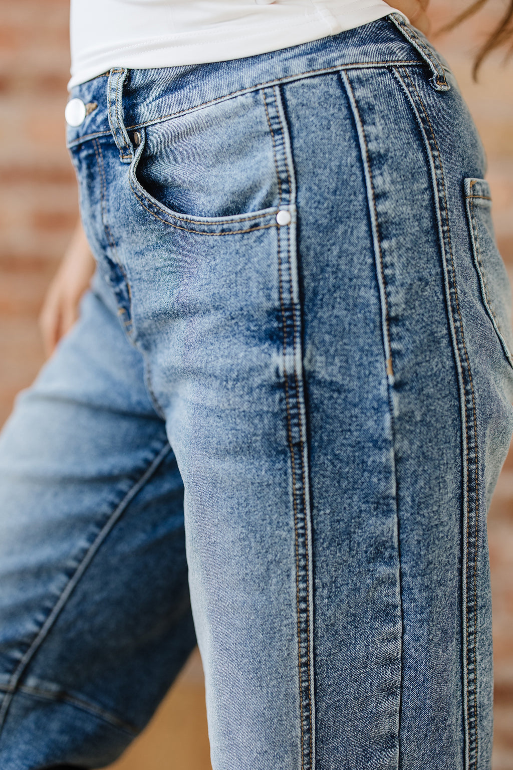 Women's Women's Vintage Washed Shift Jeans Seam Detail Wide Leg Sizes 4-16 at LivelyLooks