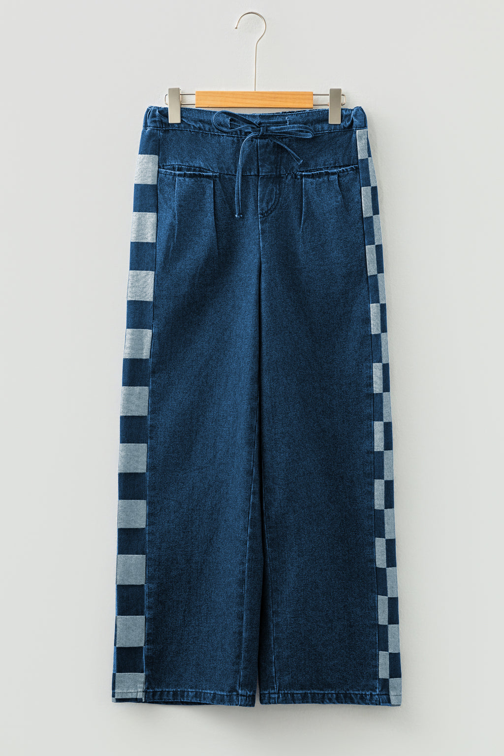 Women's Women's Patchwork Denim Pants Checkered Side Panel Drawstring Loose Sizes 4-16 at LivelyLooks