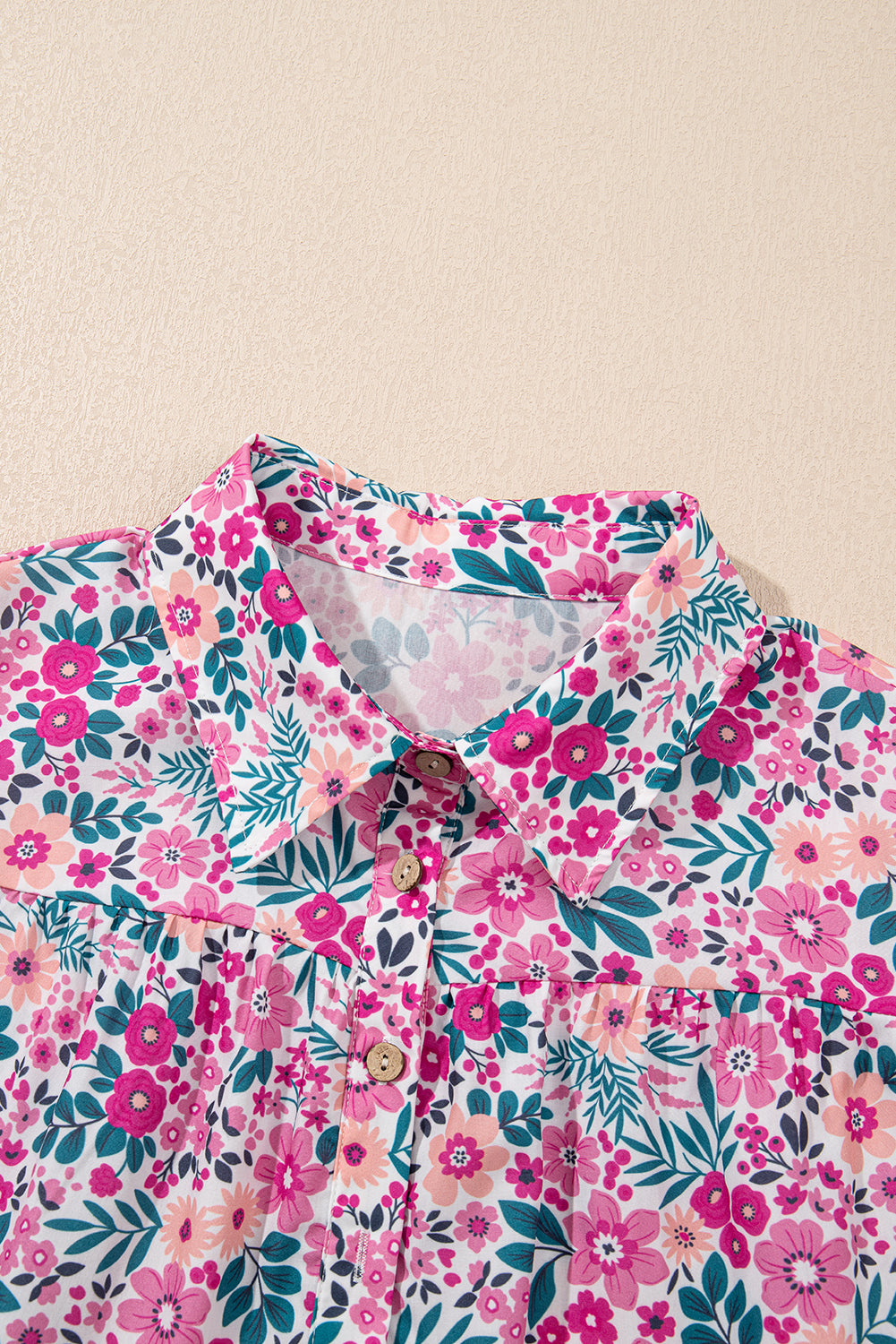 Women's Floral Collared Half Placket Puff Sleeve Loose Mini Dress | S-XL at LivelyLooks