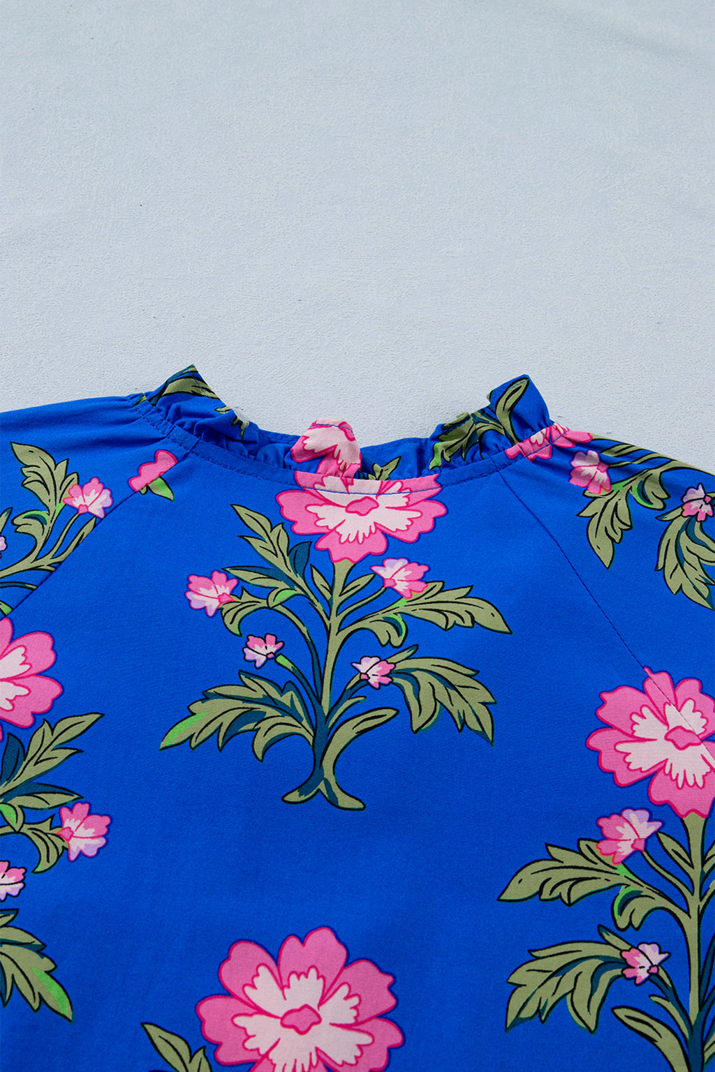 Blue V Neck Short Sleeve Loose Floral Maxi Dress S-XL