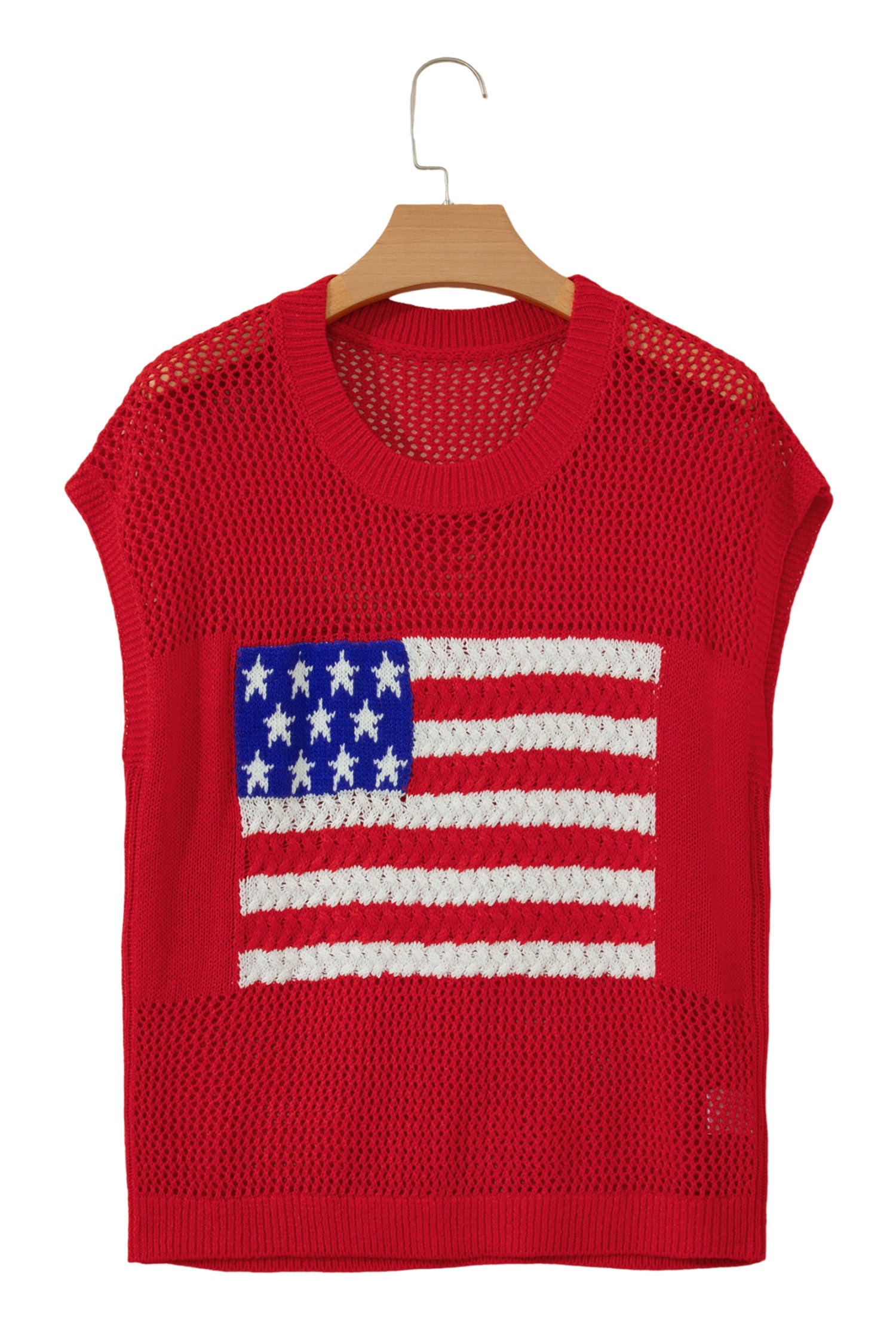 Women's Fiery Red Flag Graphic Short Sleeve Sweater Top at LivelyLooks