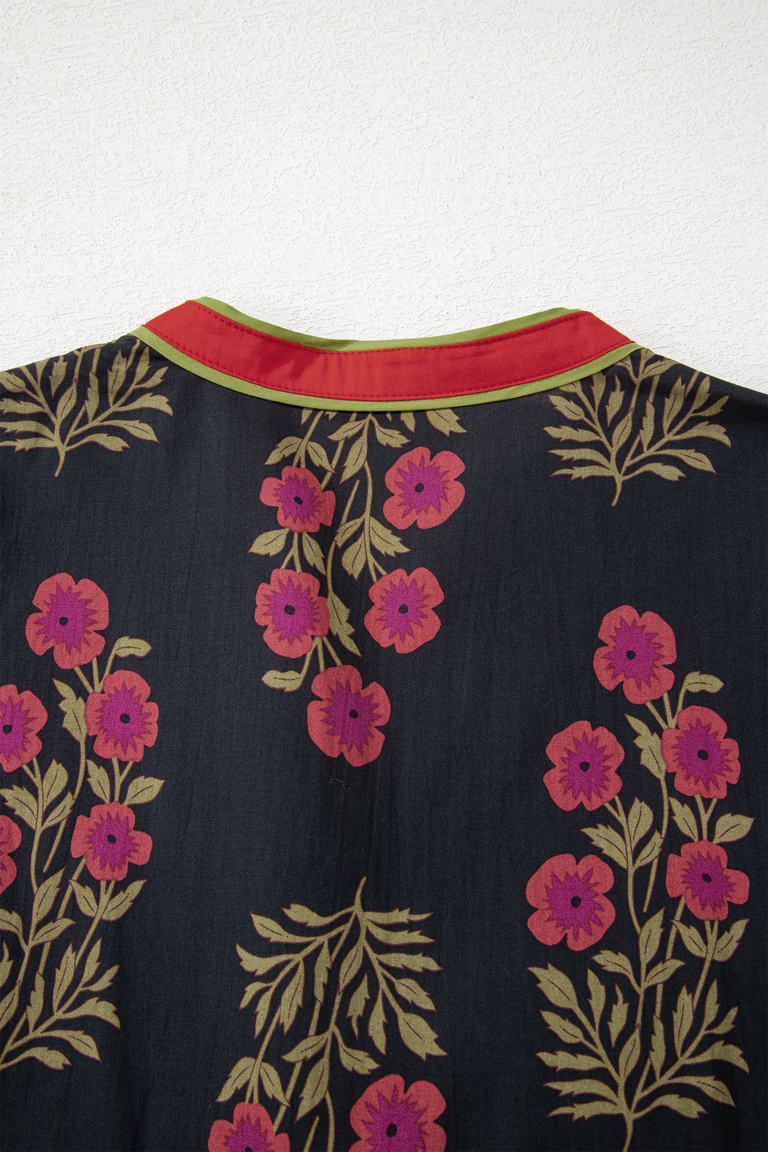 Black Retro Floral Belted Puff Sleeve Button Down Mini Dress