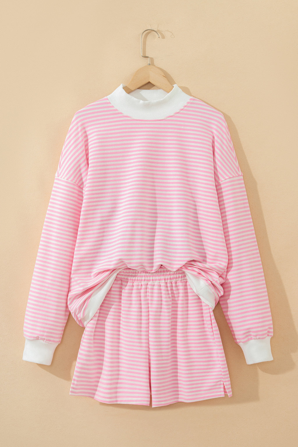 LivelyLooks Striped Oversized Mock Neck Sweatshirt & Shorts Co-ord Set | Blue, Pink, Green | S-XL women's fashion