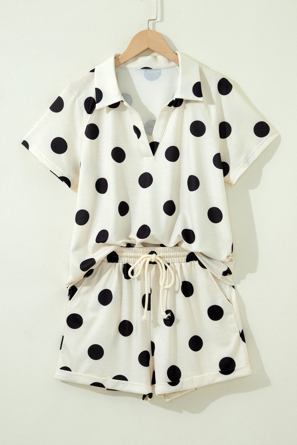 LivelyLooks Polka Dot V-Neck Tee & Shorts Co-ord Set | Green, Pink & Beige S-XL women's fashion