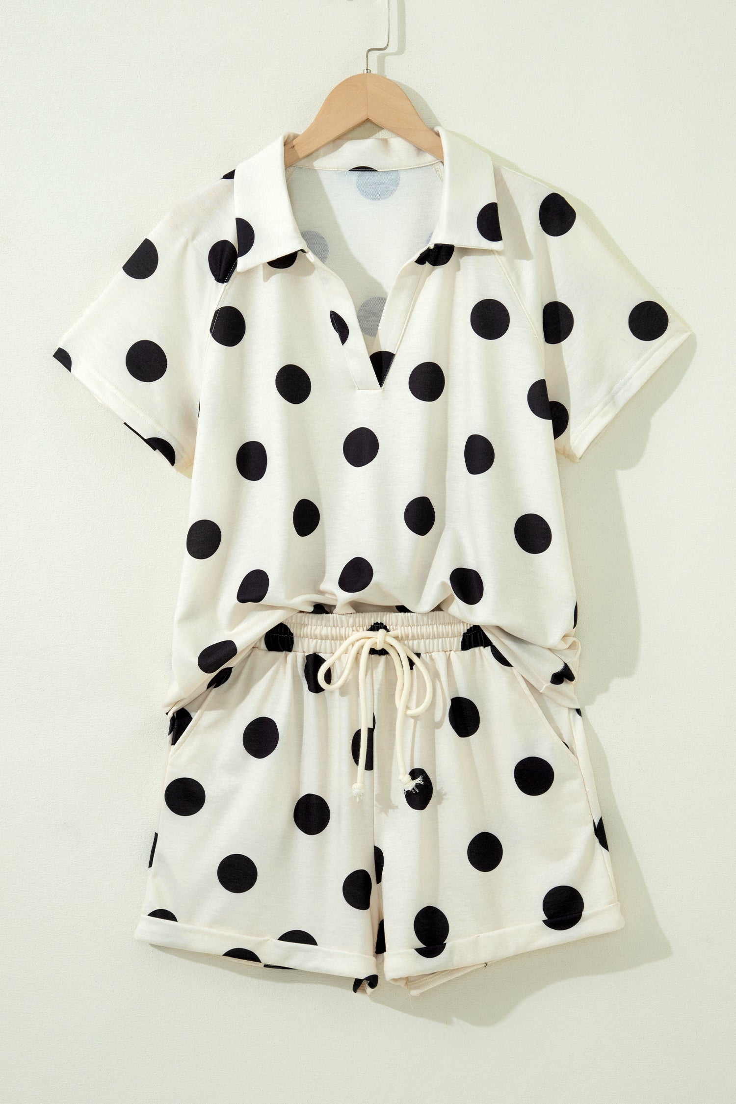 LivelyLooks Polka Dot V-Neck Tee & Shorts Co-ord Set | Green, Pink & Beige S-XL women's fashion
