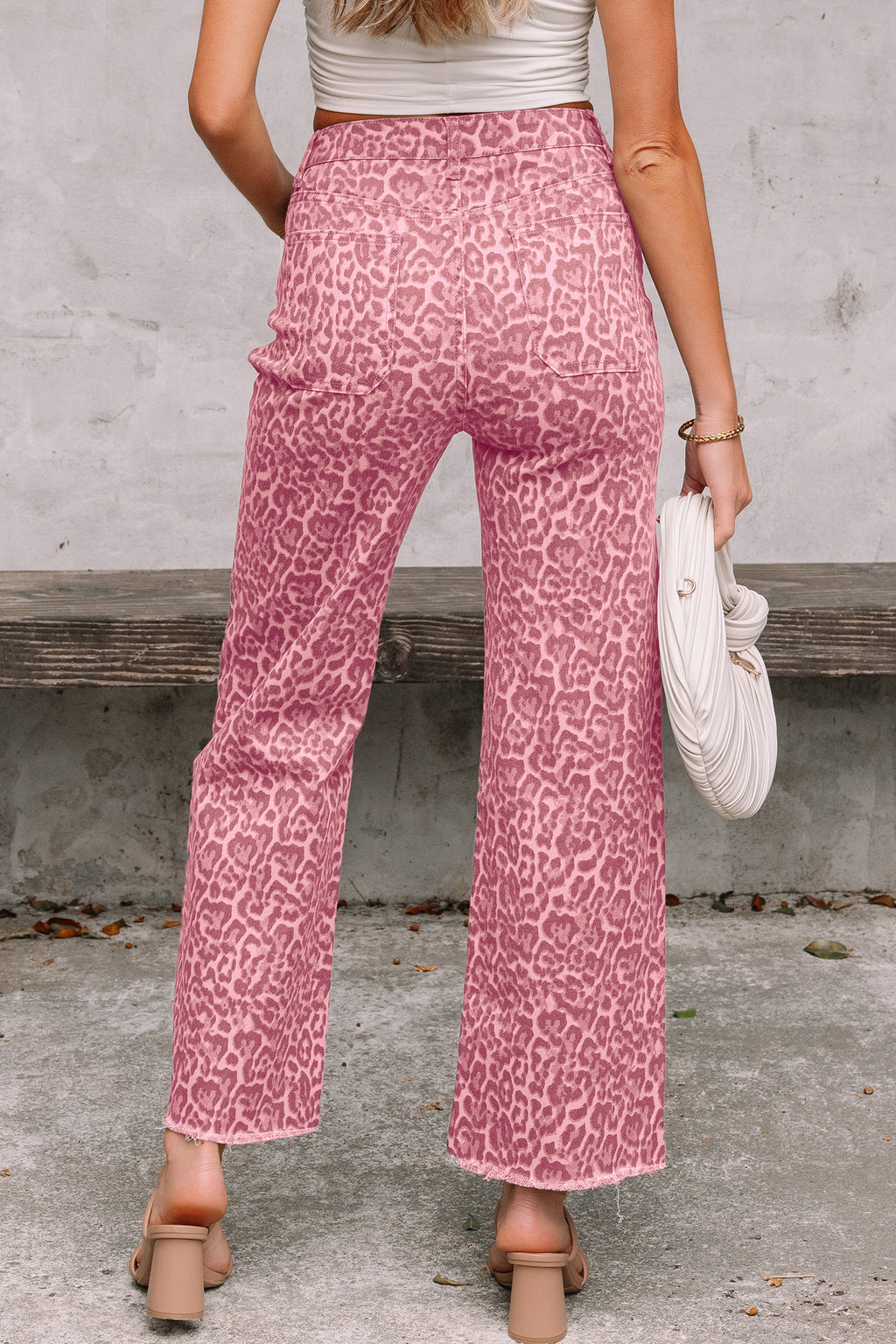 Women's Leopard Print Wide Leg High Waist Jeans | Brown, Grey, Blue & Pink at LivelyLooks