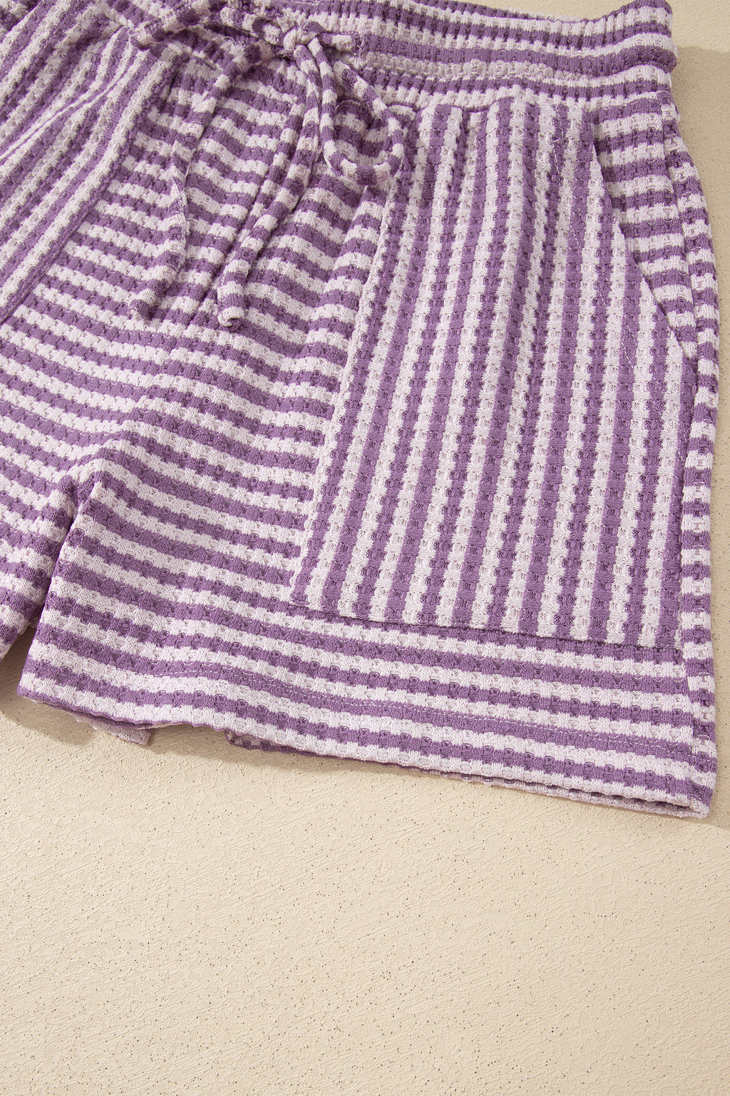 Stripe Textured Knit Top & Shorts Co-ord Set | Brown, Black & Purple | UK 8–18