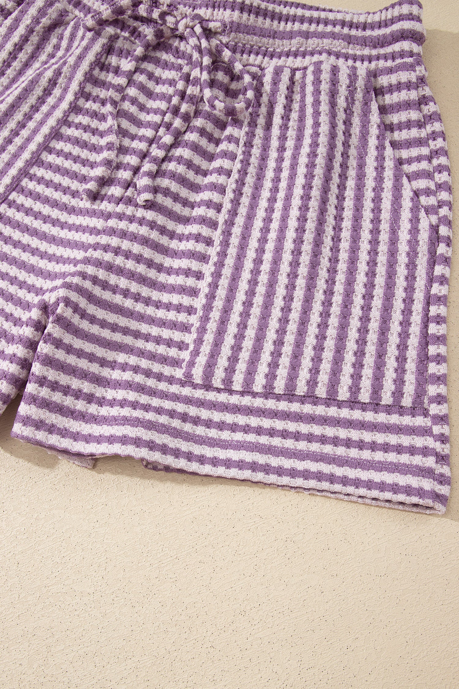 Stripe Textured Knit Top & Shorts Co-ord Set | Brown, Black & Purple | UK 8–18