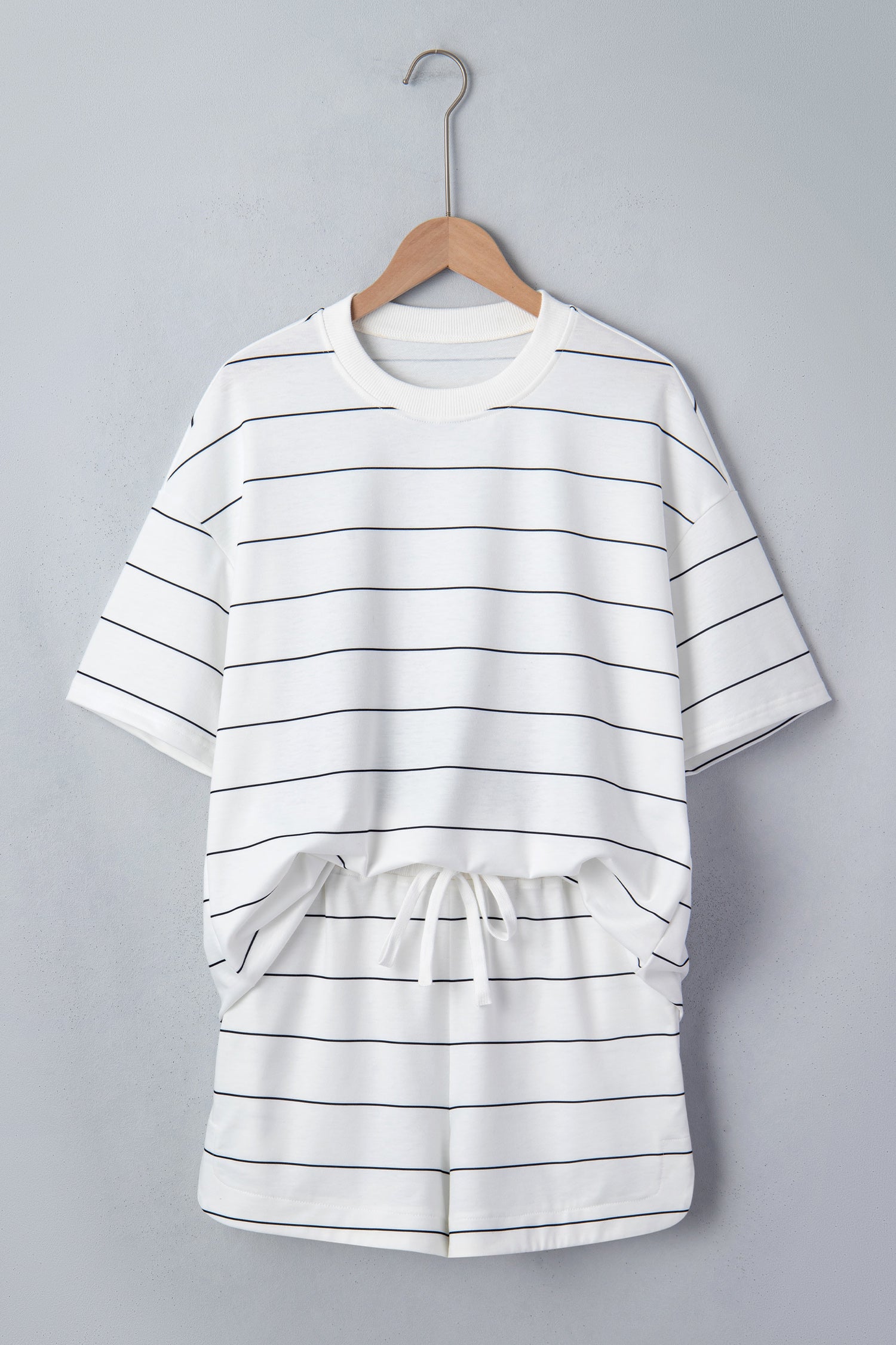 Stripe Half Sleeve Tee & Drawstring Shorts Co-ord Set – White & Black