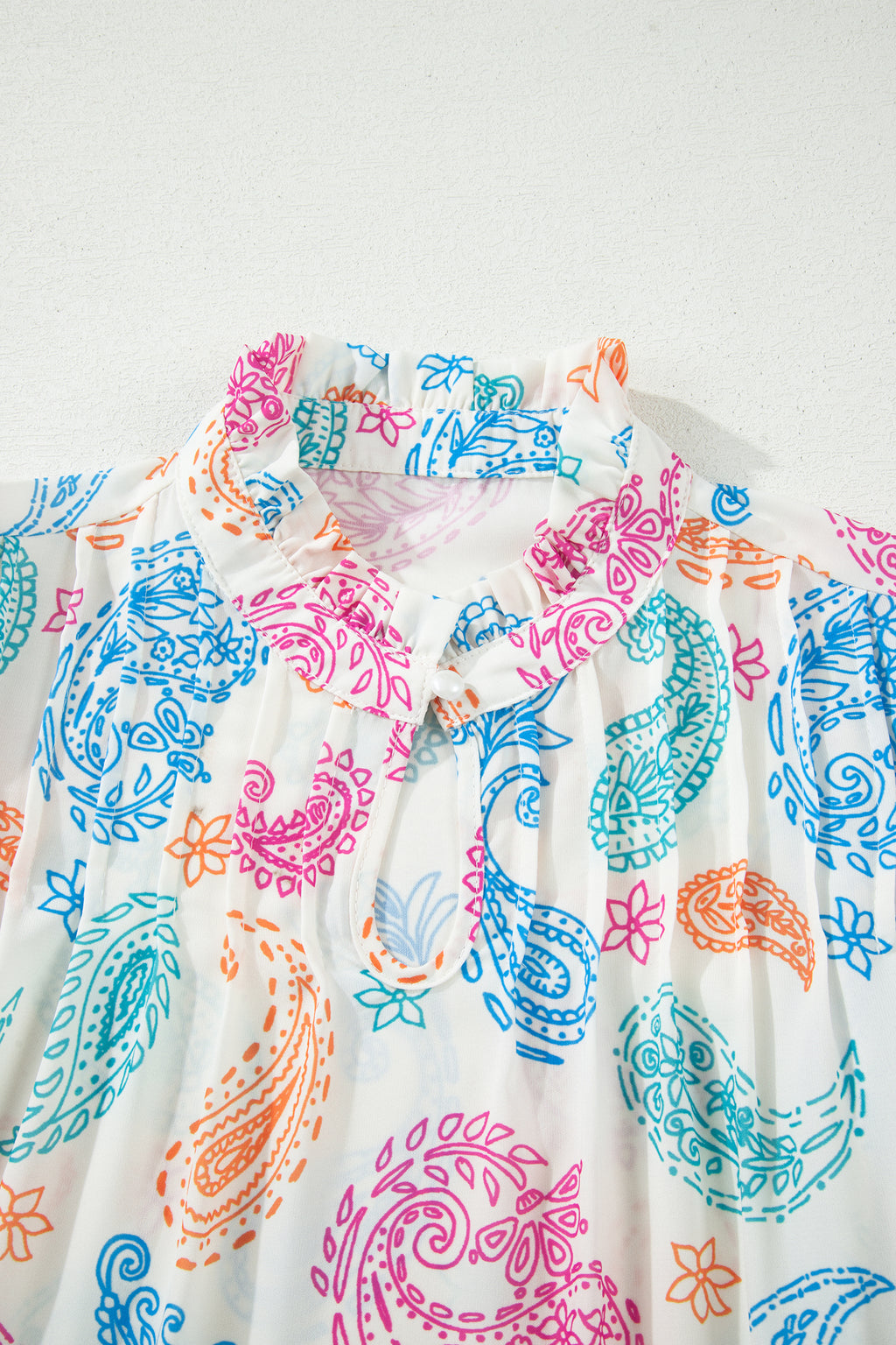 Women's Multicolour Vibrant Paisley Print Keyhole Puff Sleeve Blouse at LivelyLooks