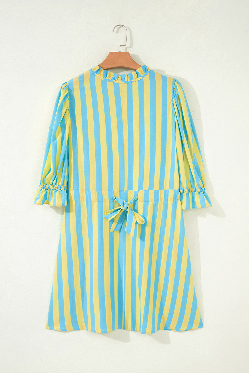 Striped Puff Sleeve Mini Dress | Half Button Loose Fit | Red & Yellow