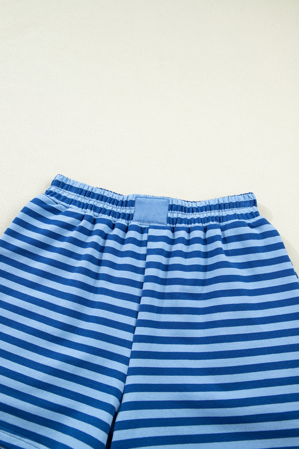 Blue Stripe Drop Shoulder Pullover & Elastic Waist Shorts Set