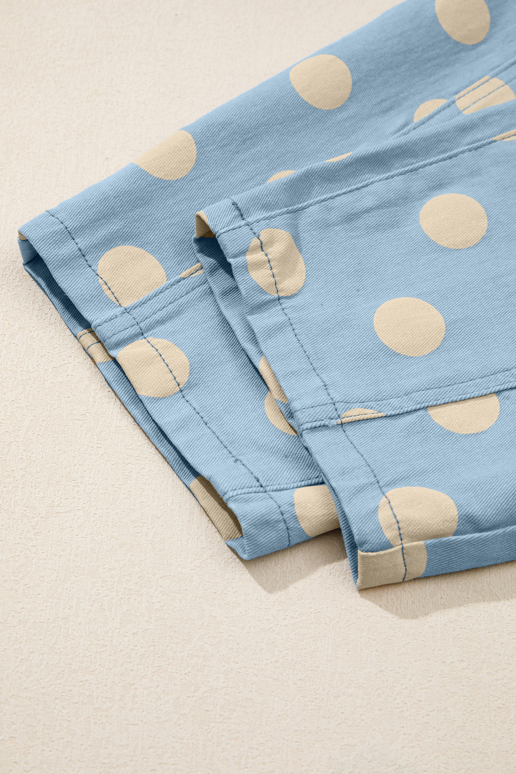 Polka Dot Print Bow Detail Pocketed Loose Jeans | White & Sky Blue