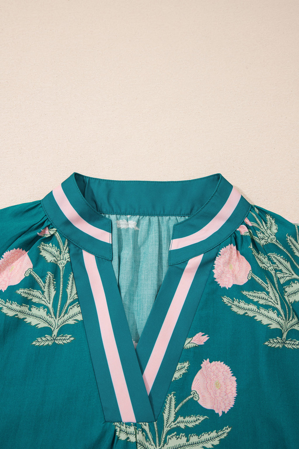 Wild Flower Print Blouse V Neck 3/4 Sleeve Green Pink Sky Blue Women S-XL